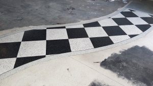 checkered board flake flooring design